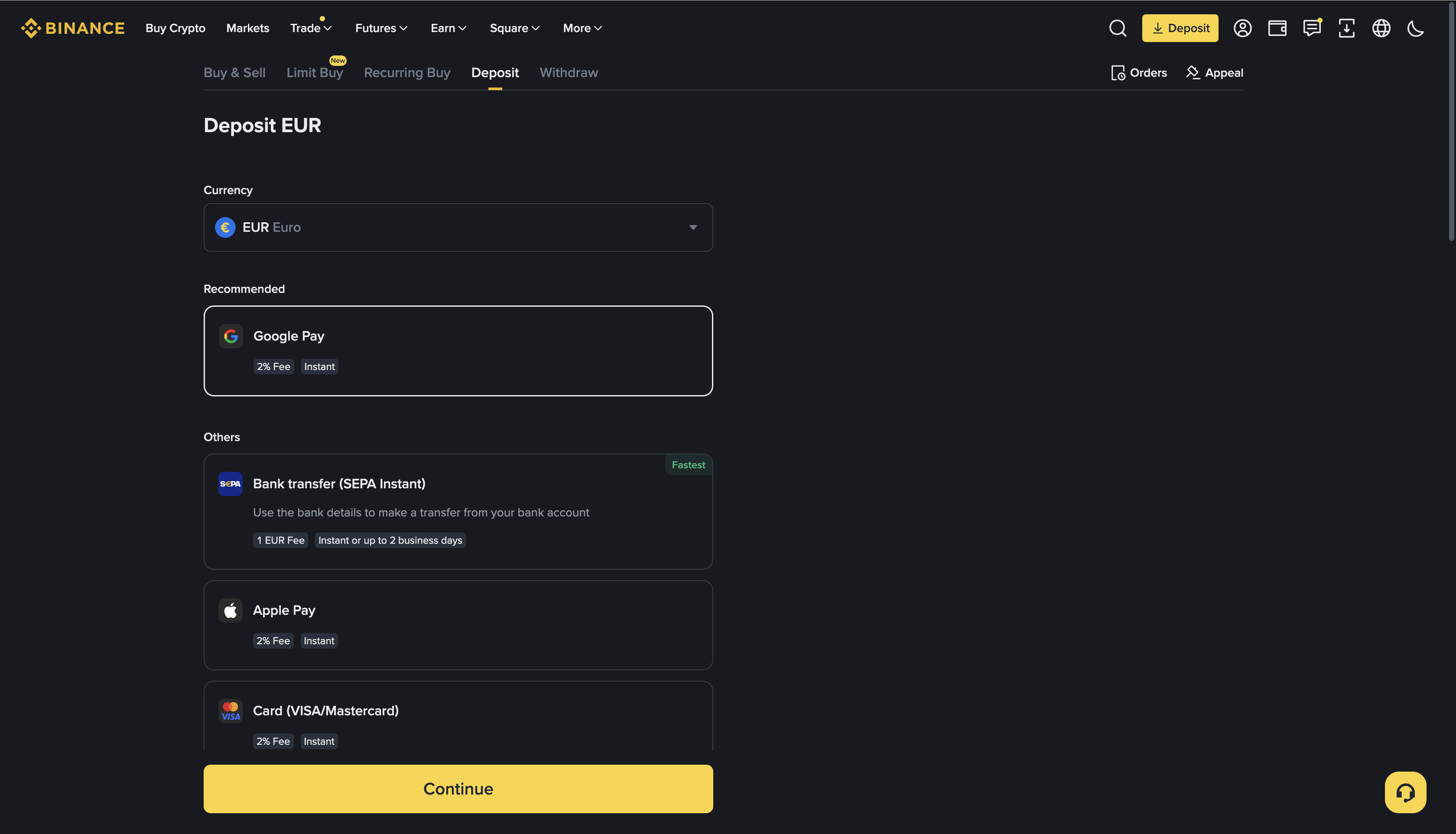 Binance – možnosti vkladu EUR